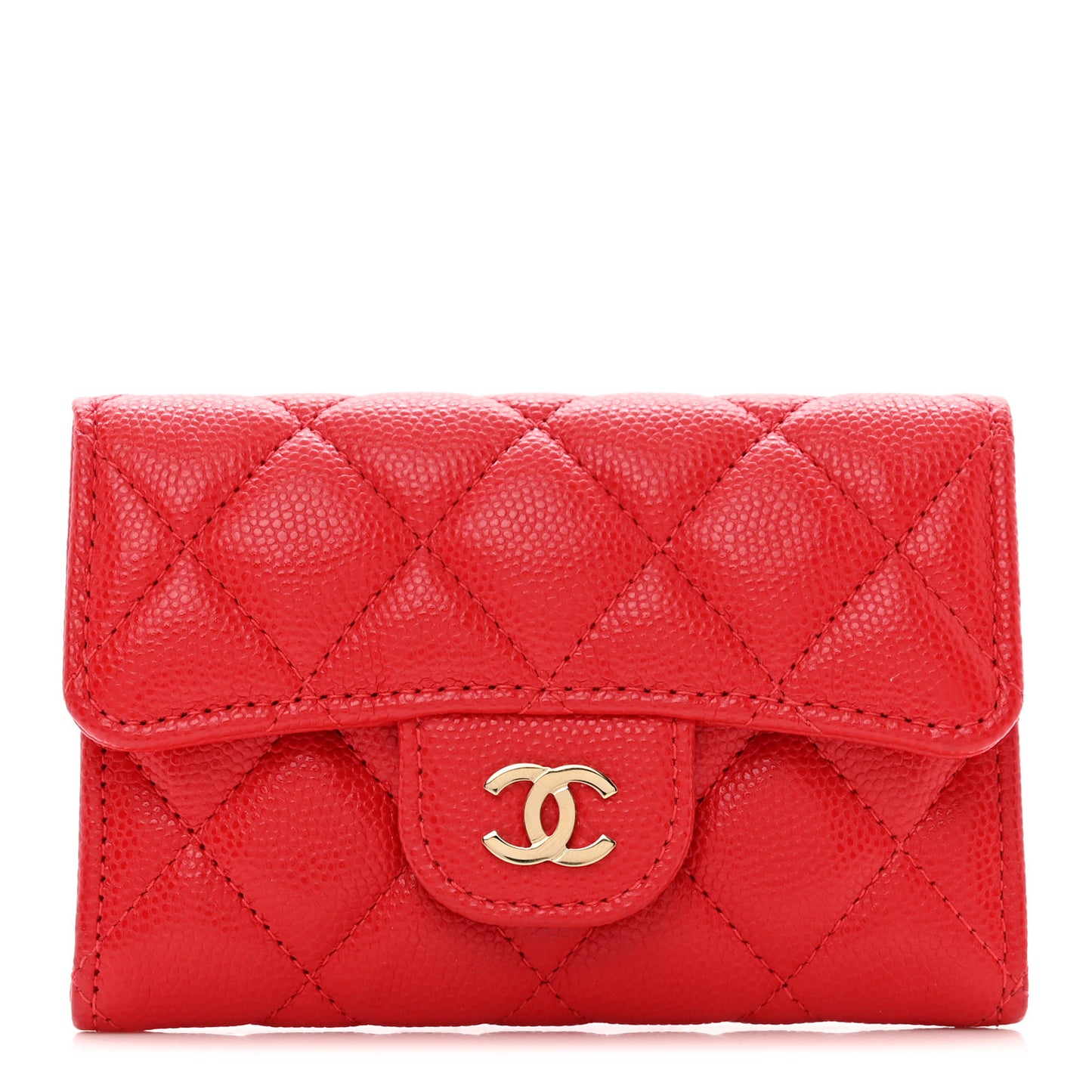 Caviar Quilted Flap Card Holder Wallet Red