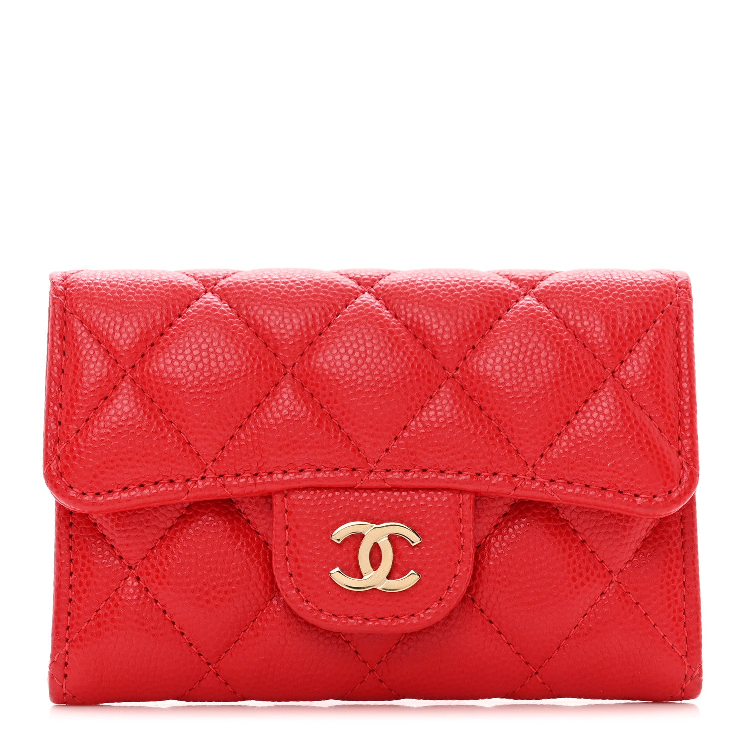 Chanel Caviar Quilted Flap Card Holder Wallet Red 1 of 9