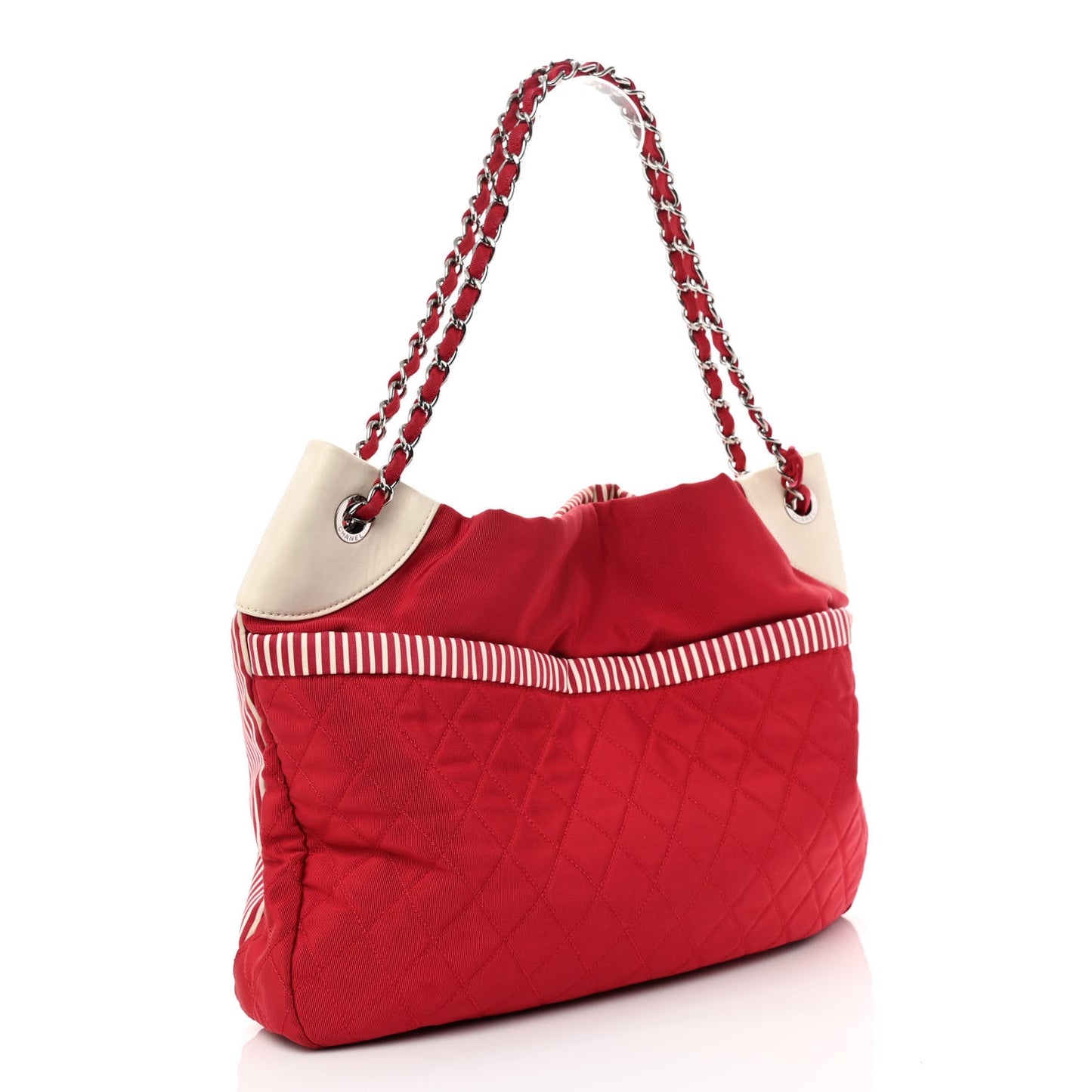 Striped Canvas Logo Tote Red