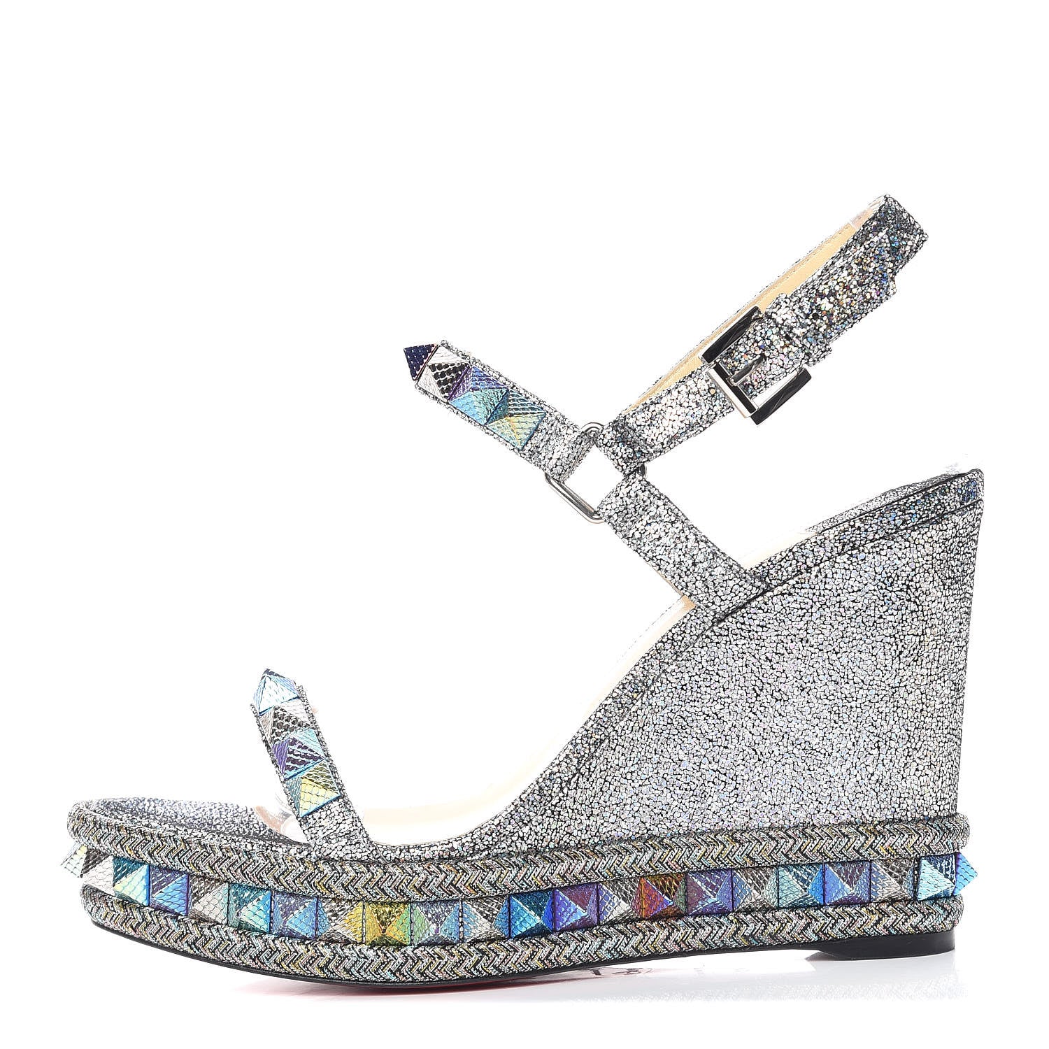 Christian Louboutin Nappa Mica Pyraclou 110 Wedge Sandals 40 Silver 1 of 9