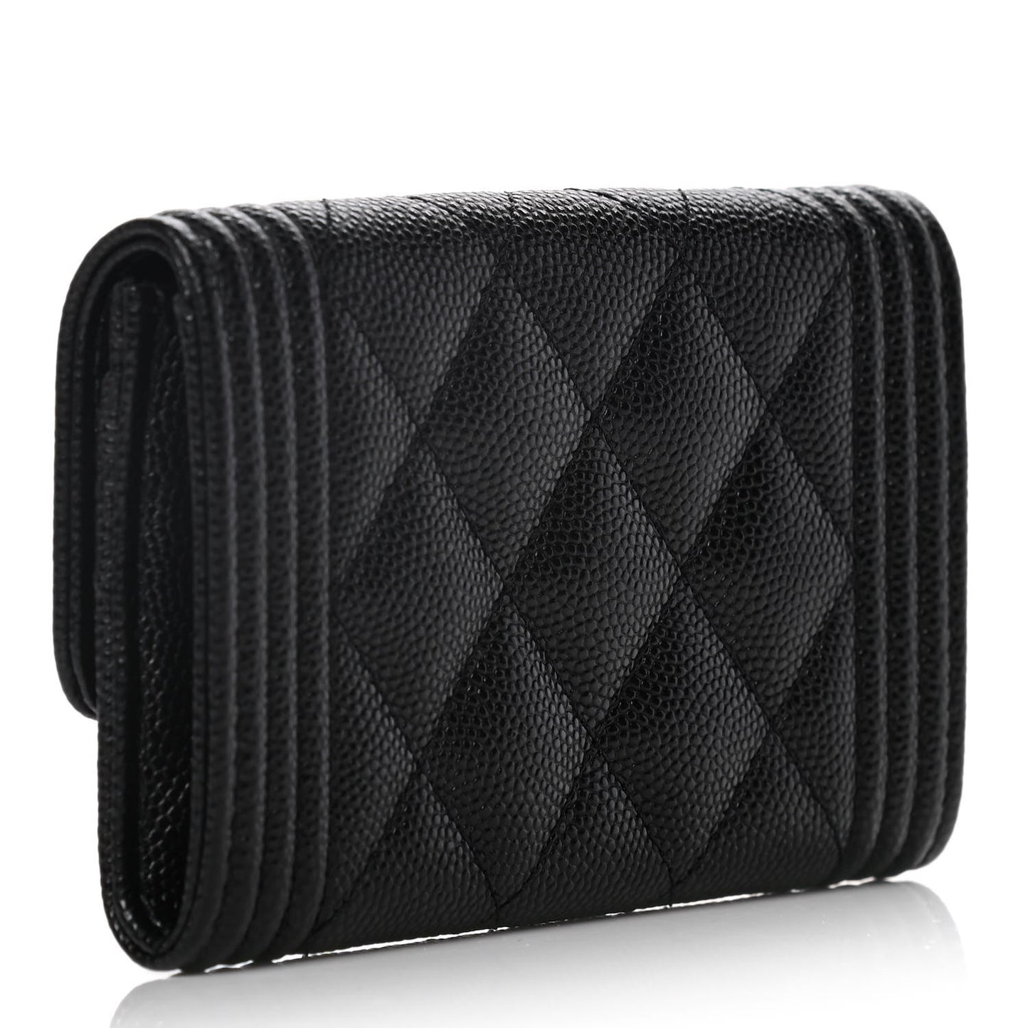 Caviar Quilted Boy Flap Card Holder Black