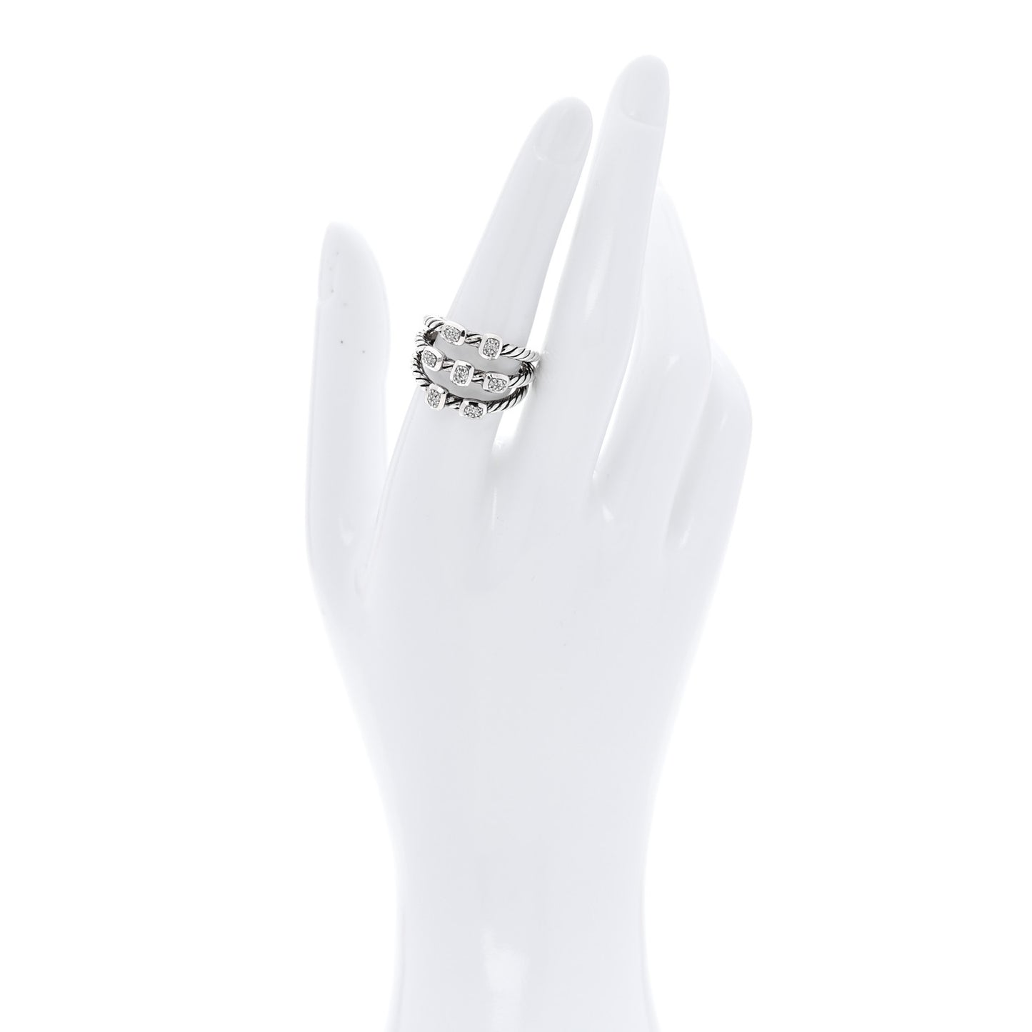 Sterling Silver Diamond Confetti 3 Row Ring 54 7