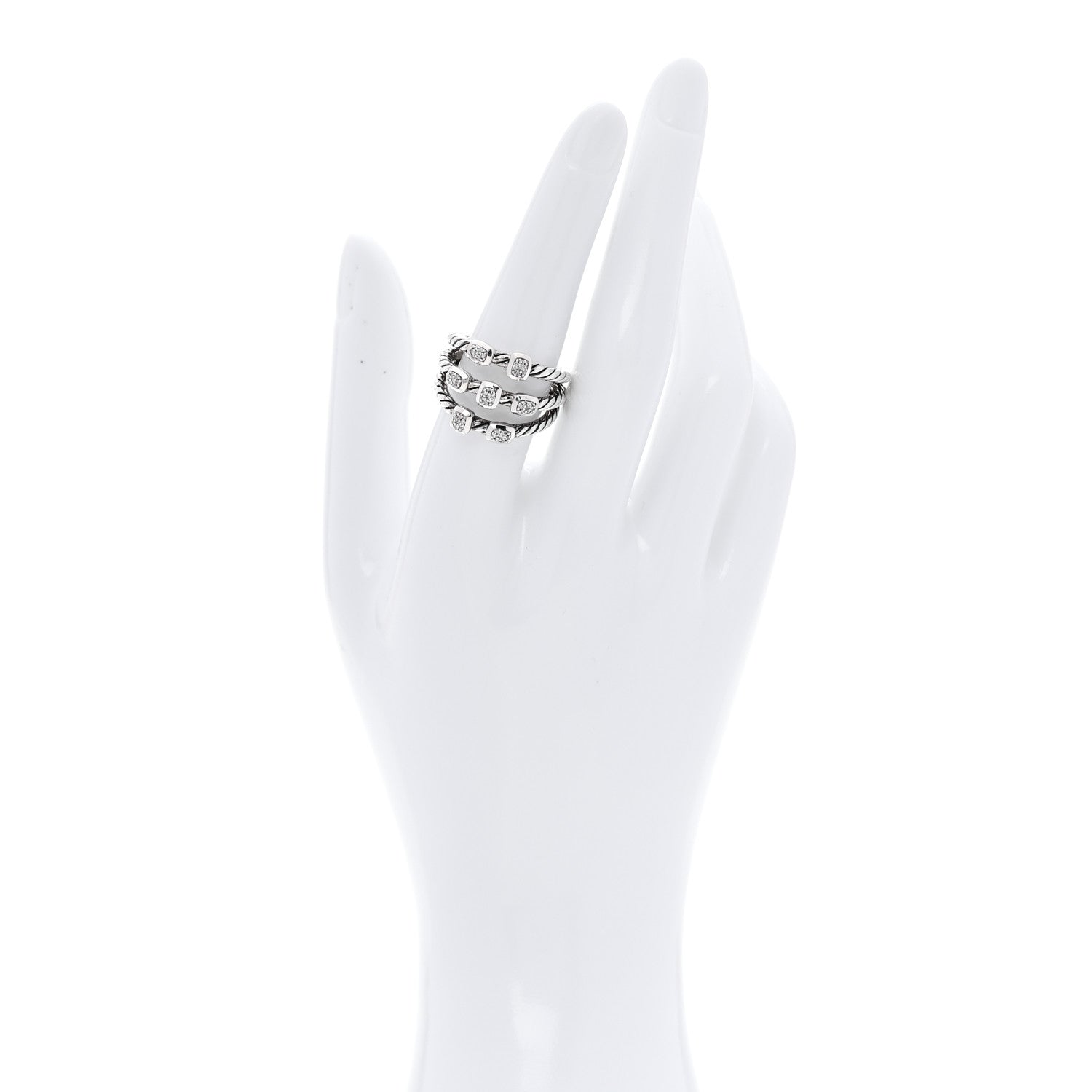 David Yurman Sterling Silver Diamond Confetti 3 Row Ring 54 7 2 of 4