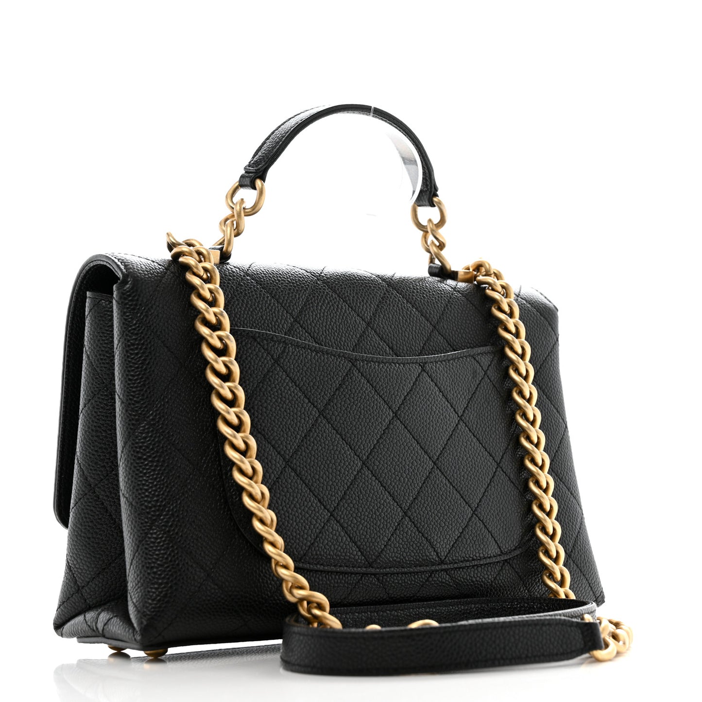 Caviar Diamond Stitched Small Top Handle Flap Black