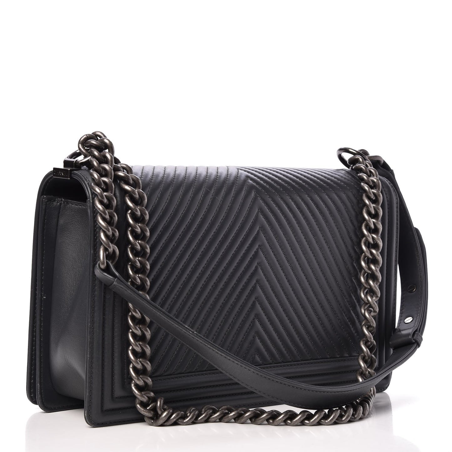 Calfskin Chevron Quilted New Medium Boy Flap Dark Grey