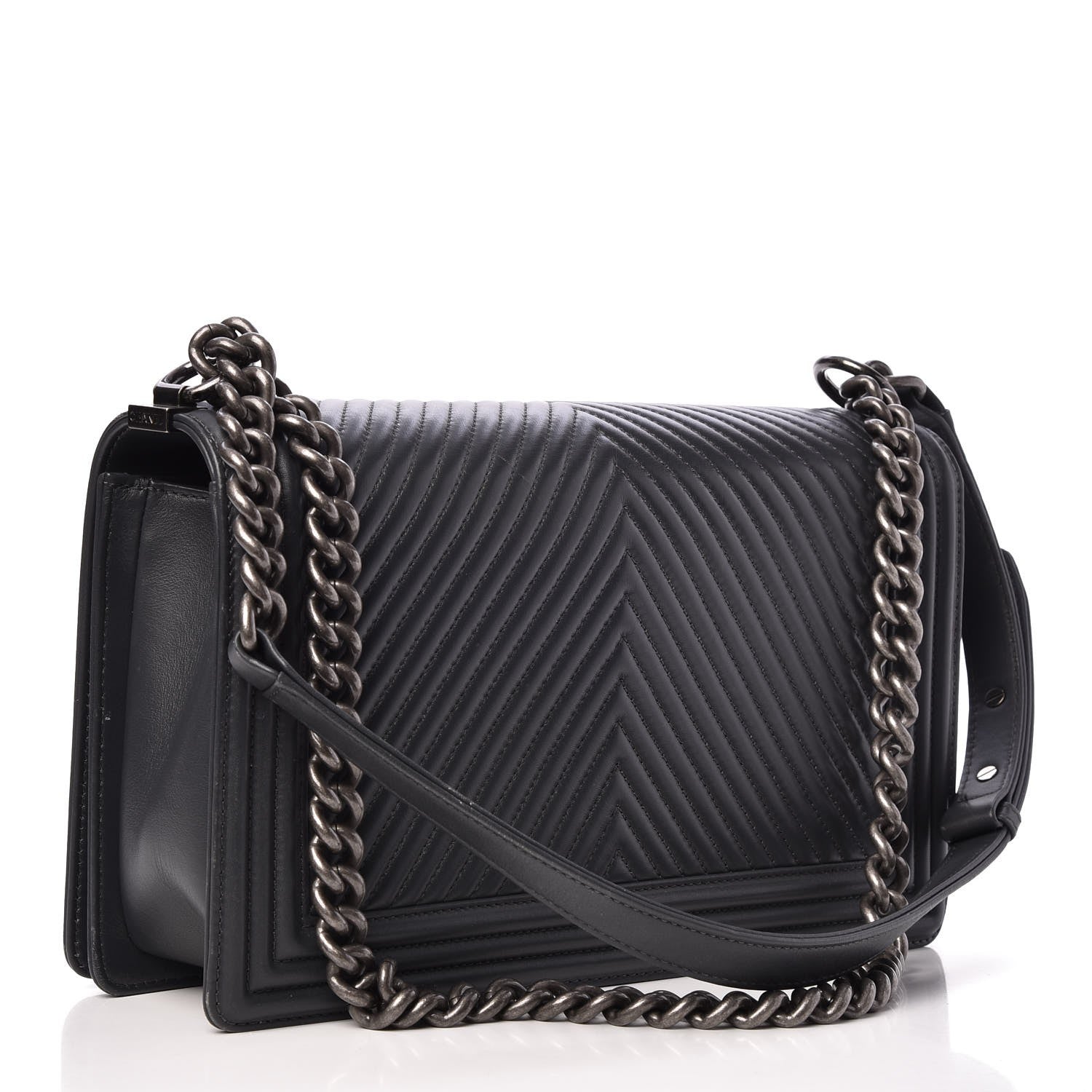 Chanel Calfskin Chevron Quilted New Medium Boy Flap Dark Grey 4 of 13