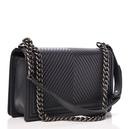 Chanel Calfskin Chevron Quilted New Medium Boy Flap Dark Grey 4 of 13