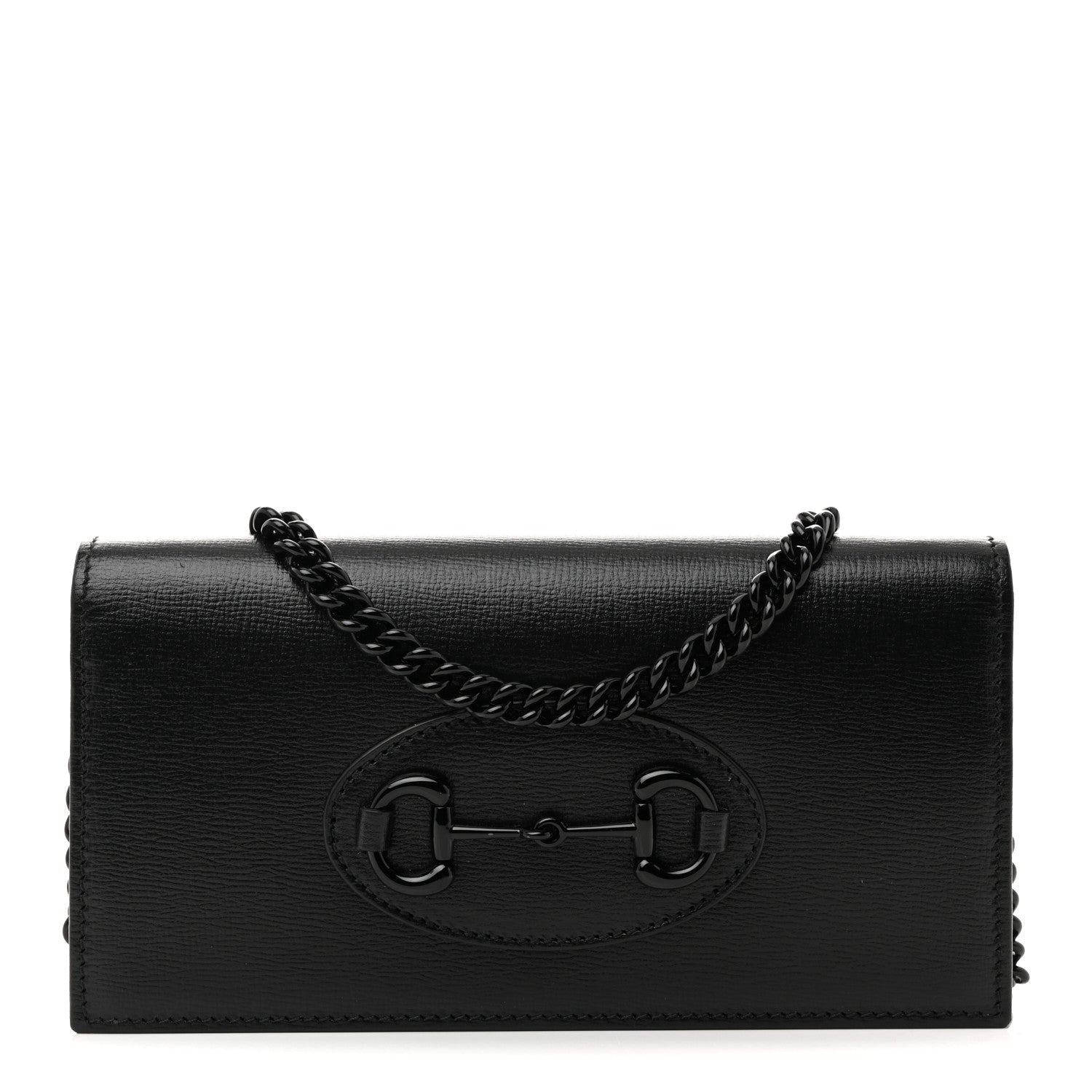 Gucci Azalea Calfskin Enamel Horsebit 1955 Wallet On Chain Black 1 of 10