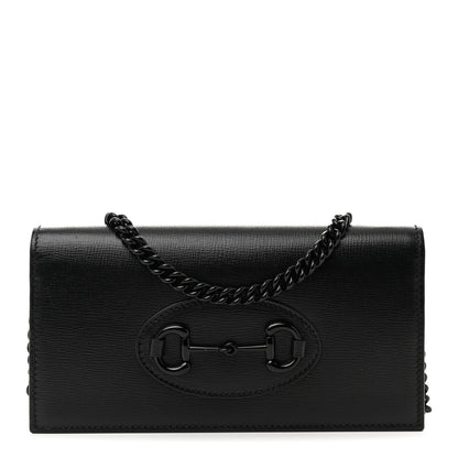Gucci Azalea Calfskin Enamel Horsebit 1955 Wallet On Chain Black 1 of 10