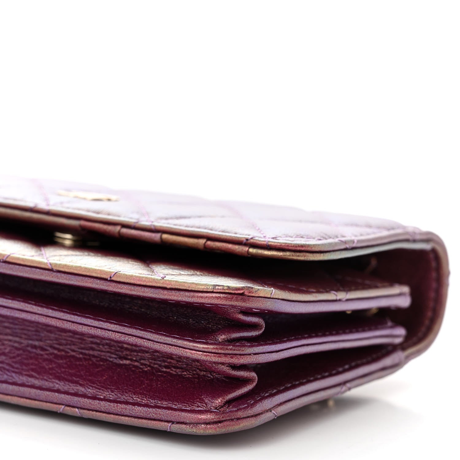 Chanel Iridescent Lambskin Quilted Mini Wallet On Chain WOC Purple 10 of 11