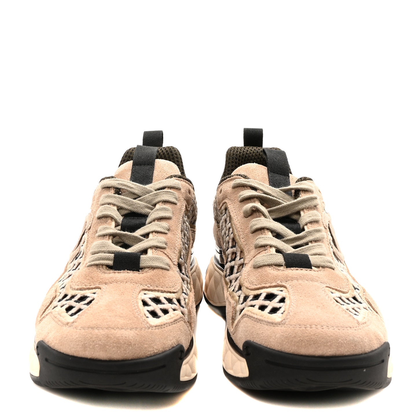 Suede Calfskin Embroidered CC Sneakers 40 Beige Black