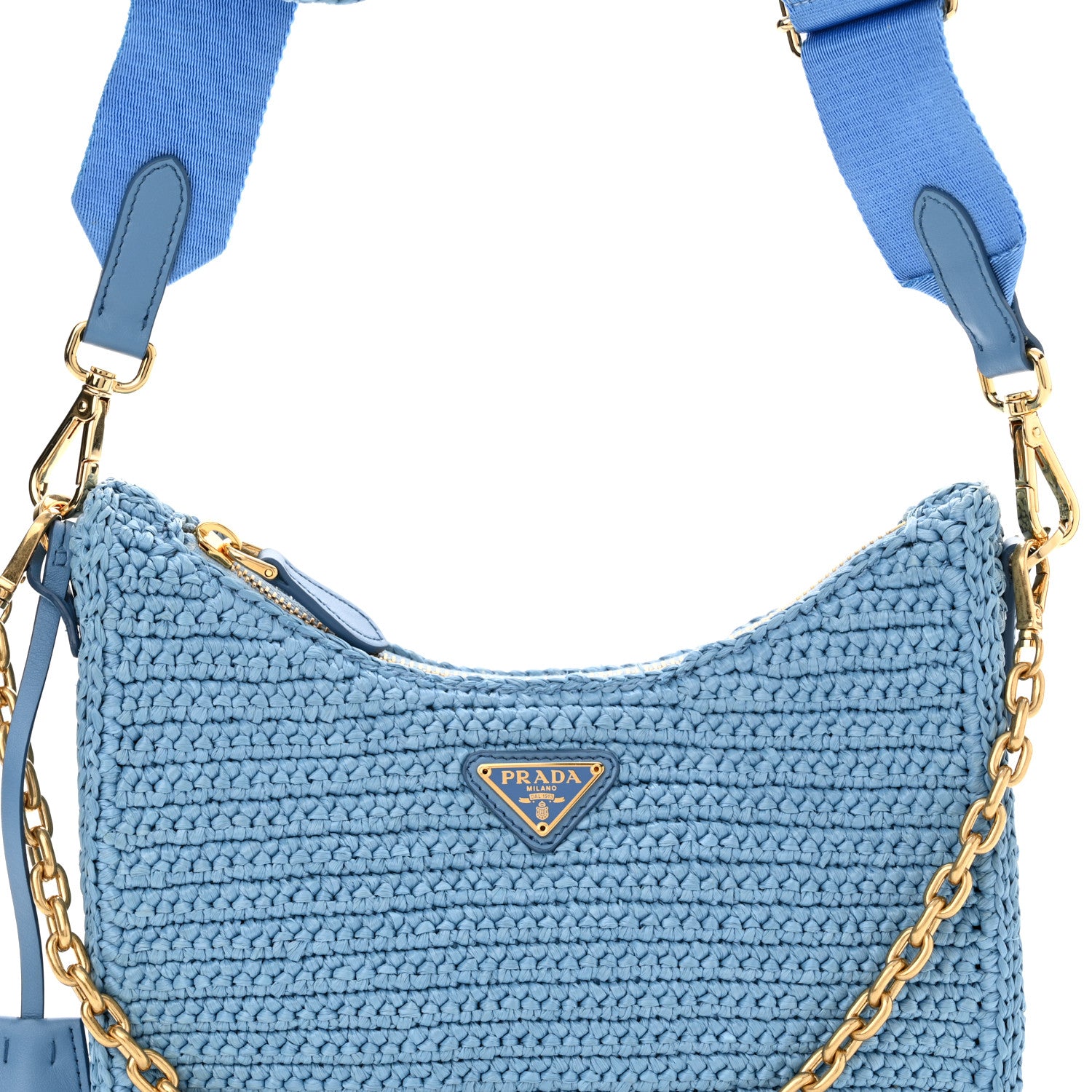 Prada Yarn Raffia Effect Crochet Re-Edition 2005 Shoulder Bag Celeste 7 of 11