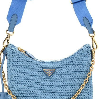 Prada Yarn Raffia Effect Crochet Re-Edition 2005 Shoulder Bag Celeste 7 of 11