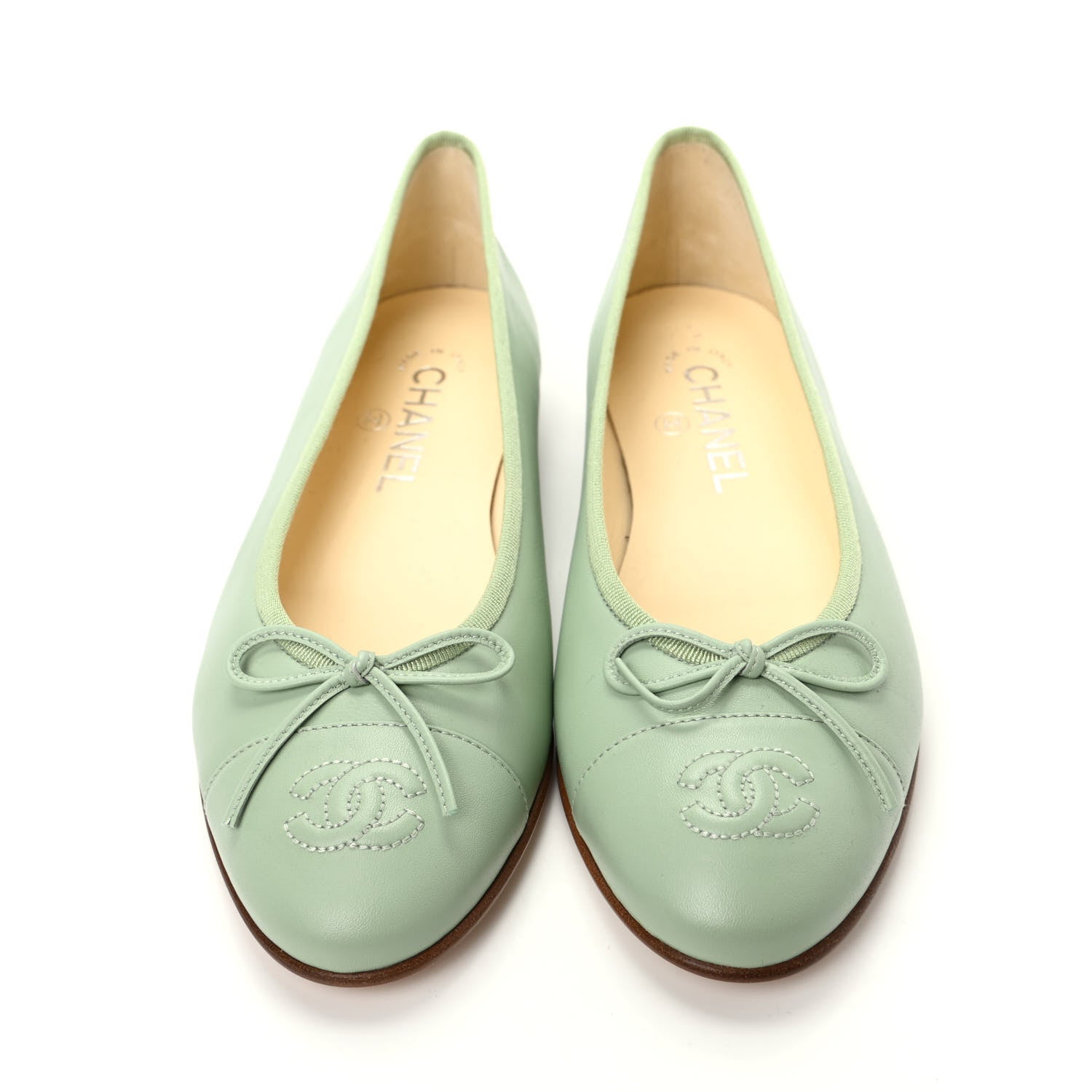 Chanel Calfskin Cap Toe CC Ballerina Flats 38 Light Green 4 of 9