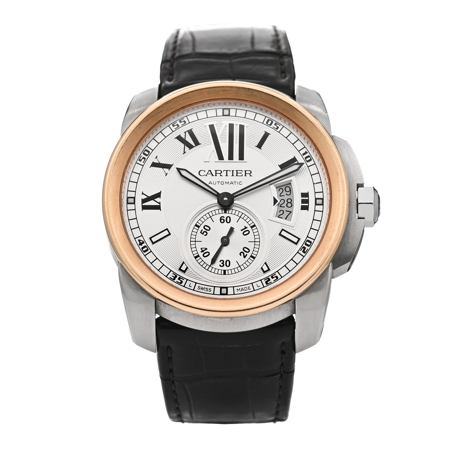 Stainless Steel 18K Pink Gold Alligator 42mm Calibre de Cartier Automatic Watch