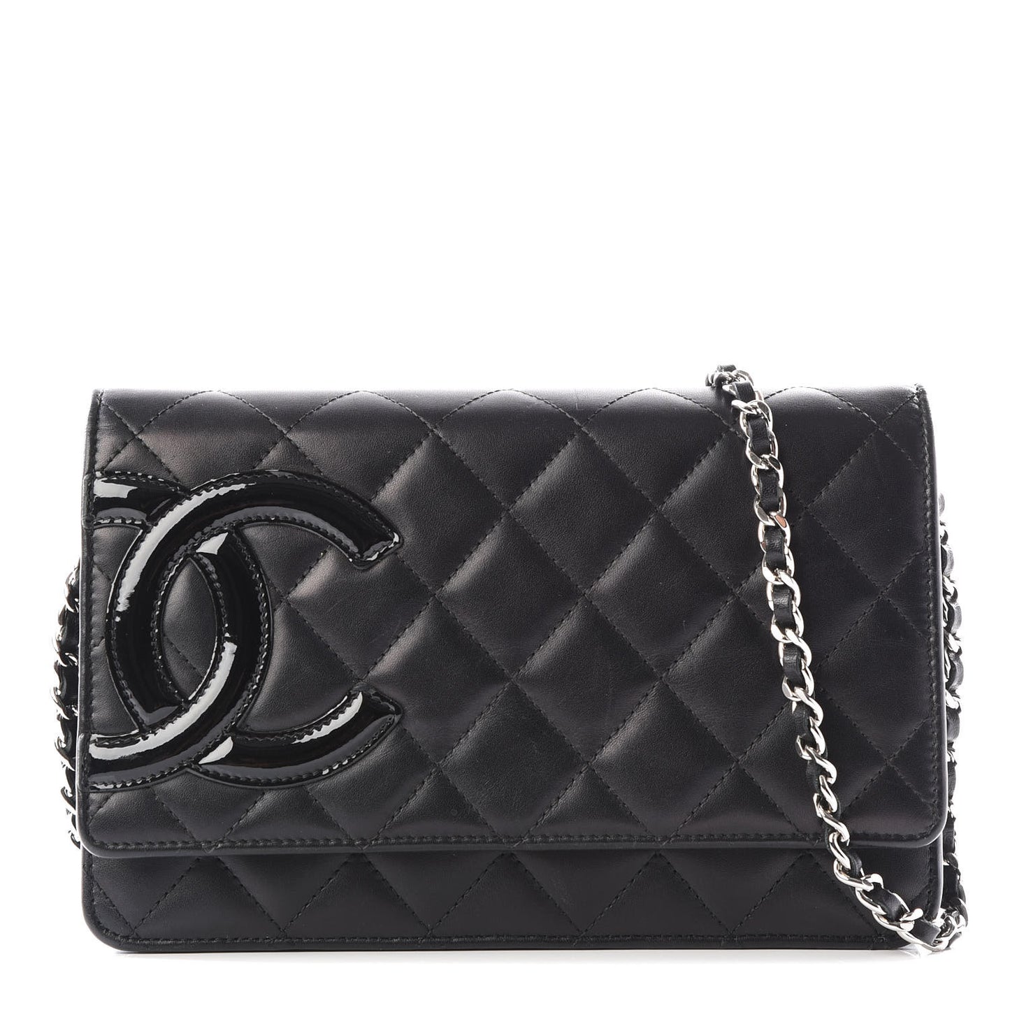 Calfskin Quilted Cambon Wallet On Chain WOC Black