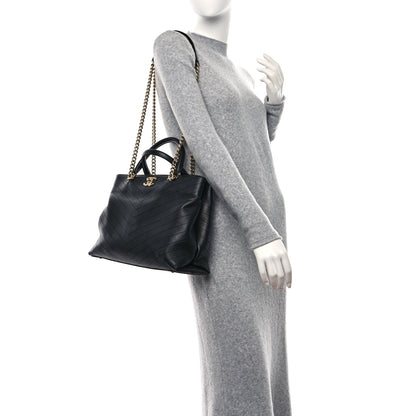 Chanel Calfskin Chevron Quilted Large Shopping Tote Black 2 of 15