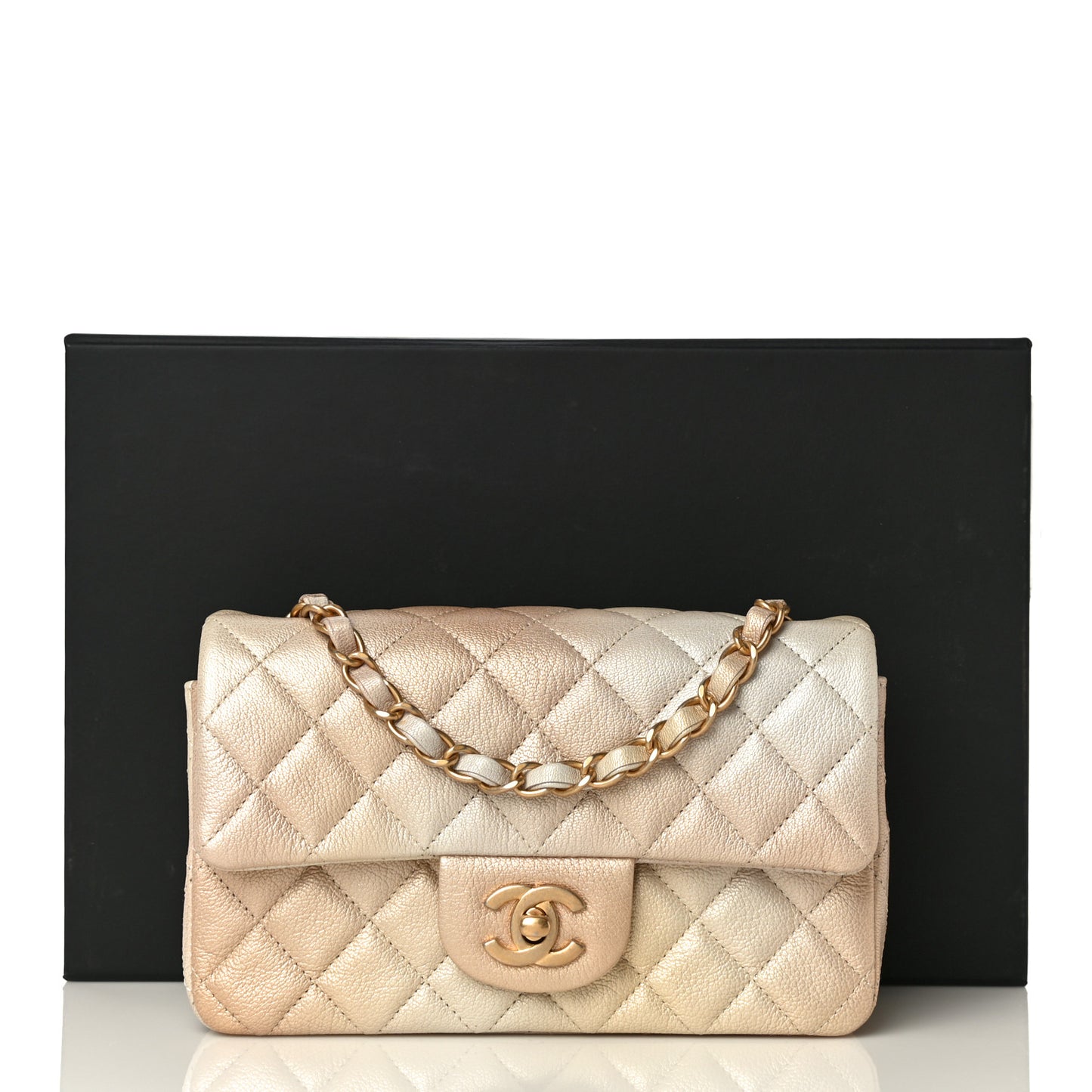 Metallic Goatskin Quilted Mini Rectangular Flap Gold