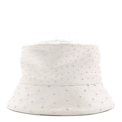 Prada Ostrich Metal Triangle Womens Bucket Hat L White 1 of 8