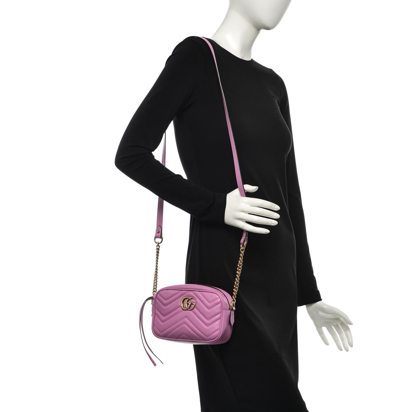 Calfskin Matelasse Mini GG Marmont Chain Shoulder Bag Candy Mousse
