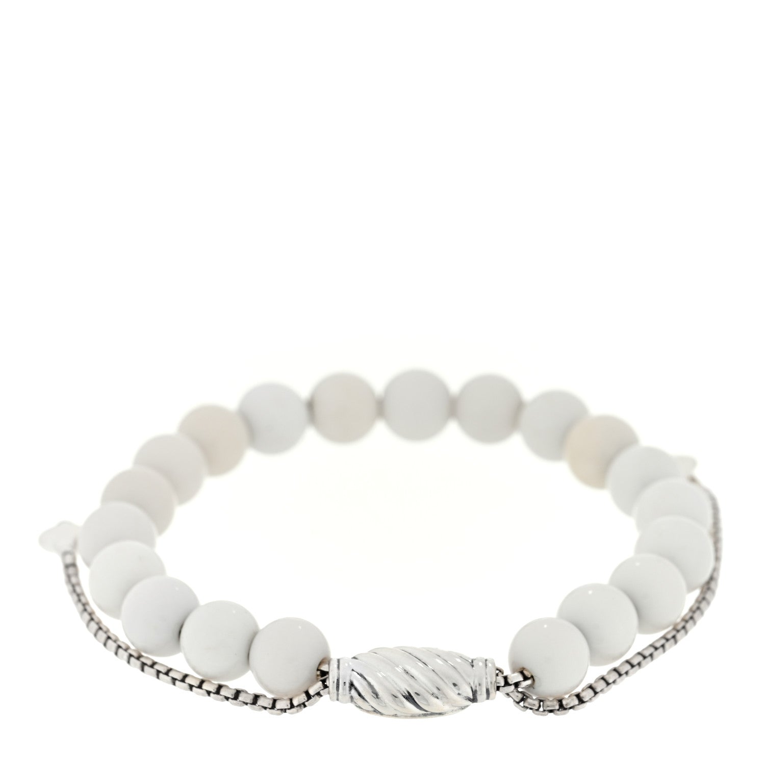 David Yurman Sterling Silver White Agate 8mm Spiritual Beads Adjustable Bracelet 1 of 3