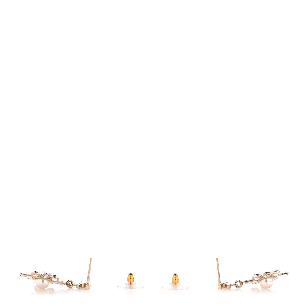 Crystal Baguette Pearl Sparkling Pearl CC Drop Earrings Light Gold