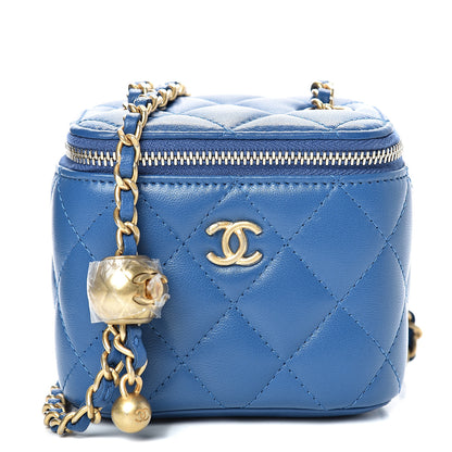 Chanel Lambskin Quilted Pearl Crush Mini Vanity Case With Chain Blue 1 of 10