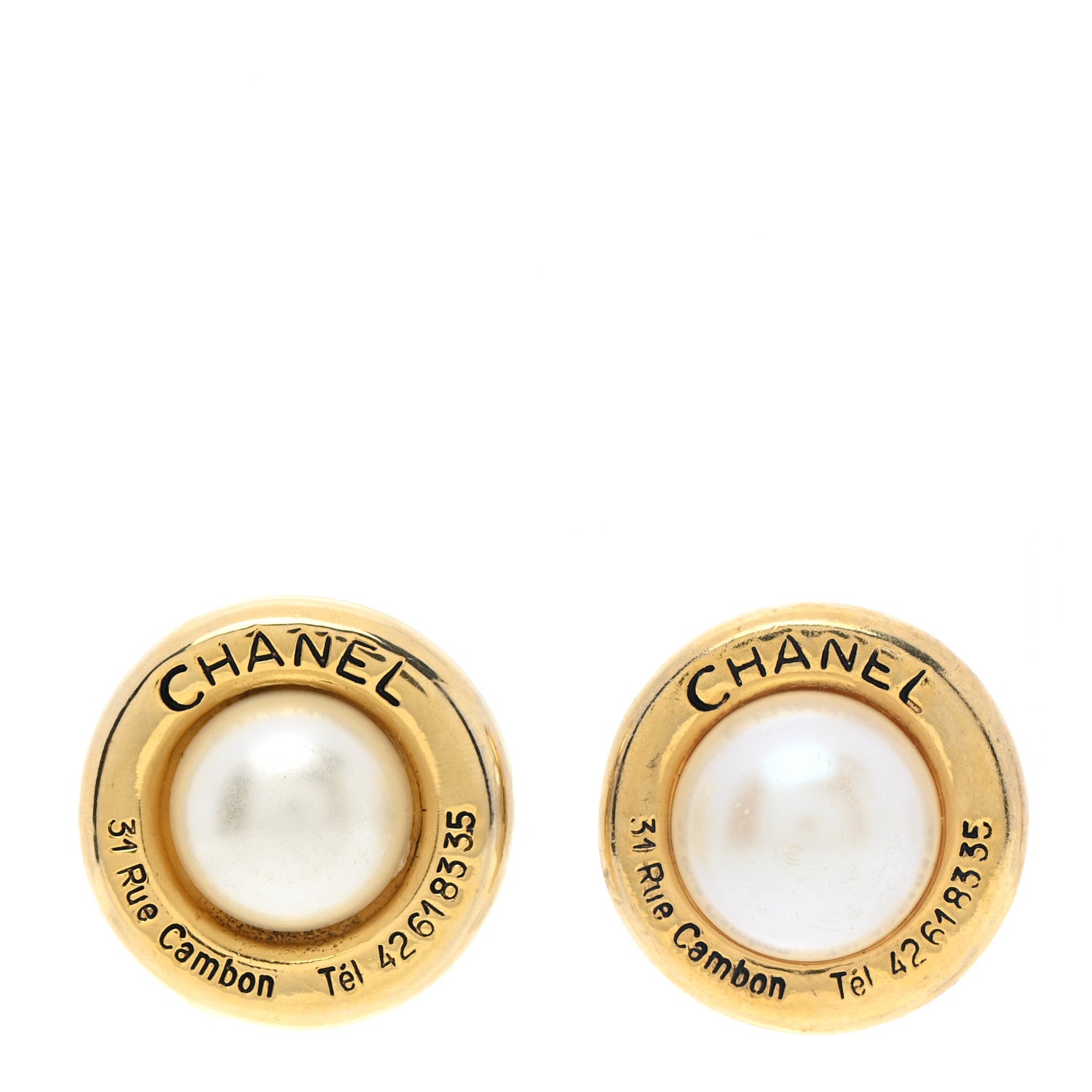 Chanel Pearl Rue Cambon Clip On Earrings Gold 1 of 5