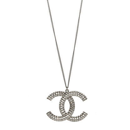 Chanel Baguette Crystal Large CC Pendant Necklace Silver 1 of 4