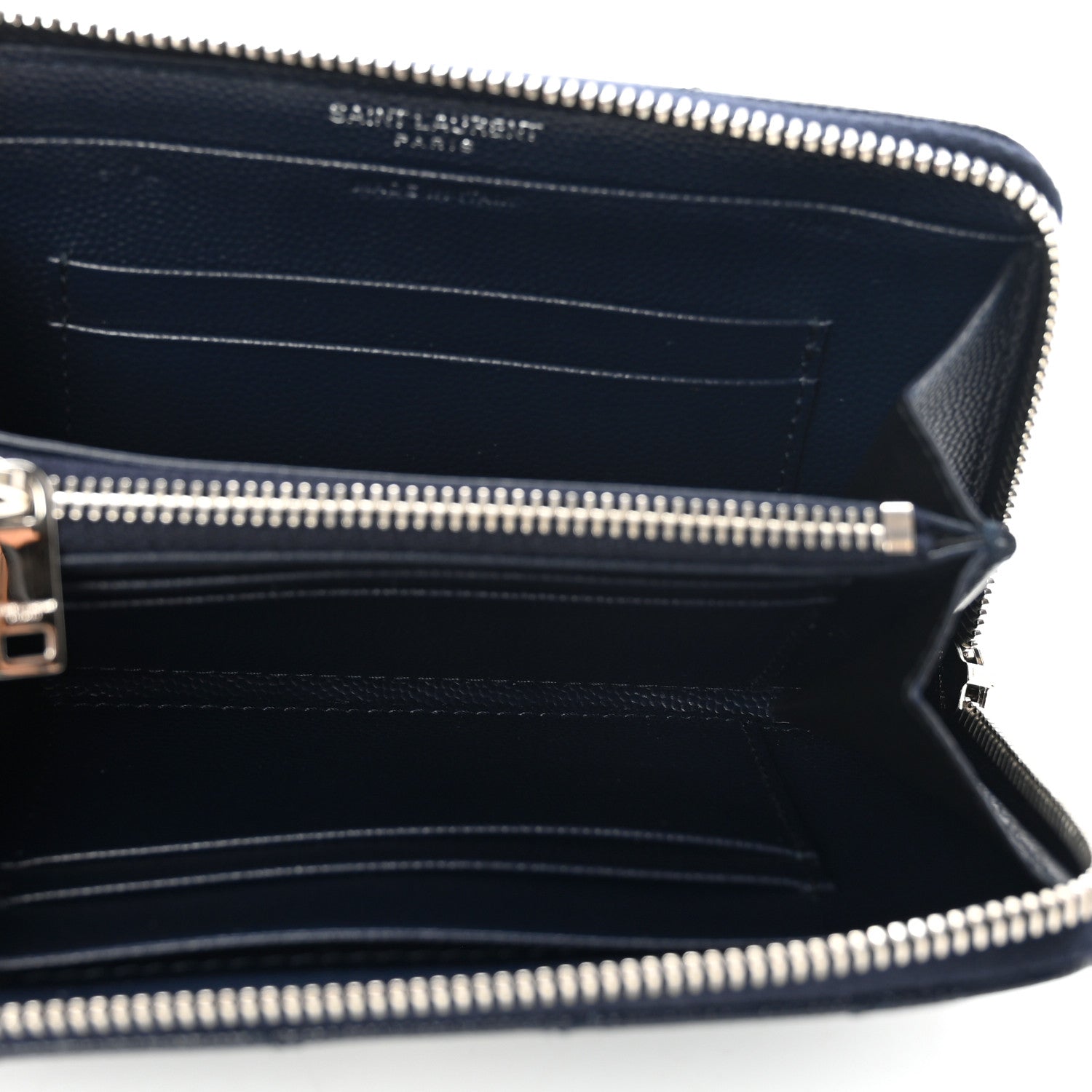 Saint Laurent Grain De Poudre Matelasse Chevron Monogram Small Zip Around Wallet Deep Marine 5 of 7