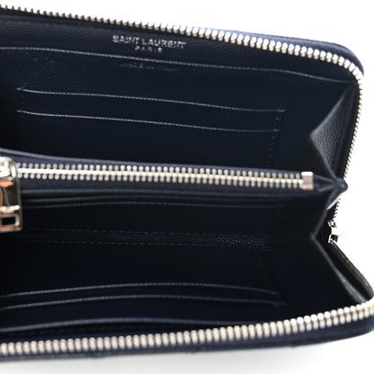 Saint Laurent Grain De Poudre Matelasse Chevron Monogram Small Zip Around Wallet Deep Marine 5 of 7