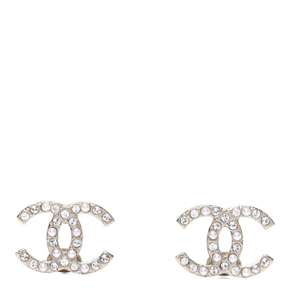 Chanel Pearl Crystal CC Earrings Gold 1 of 6