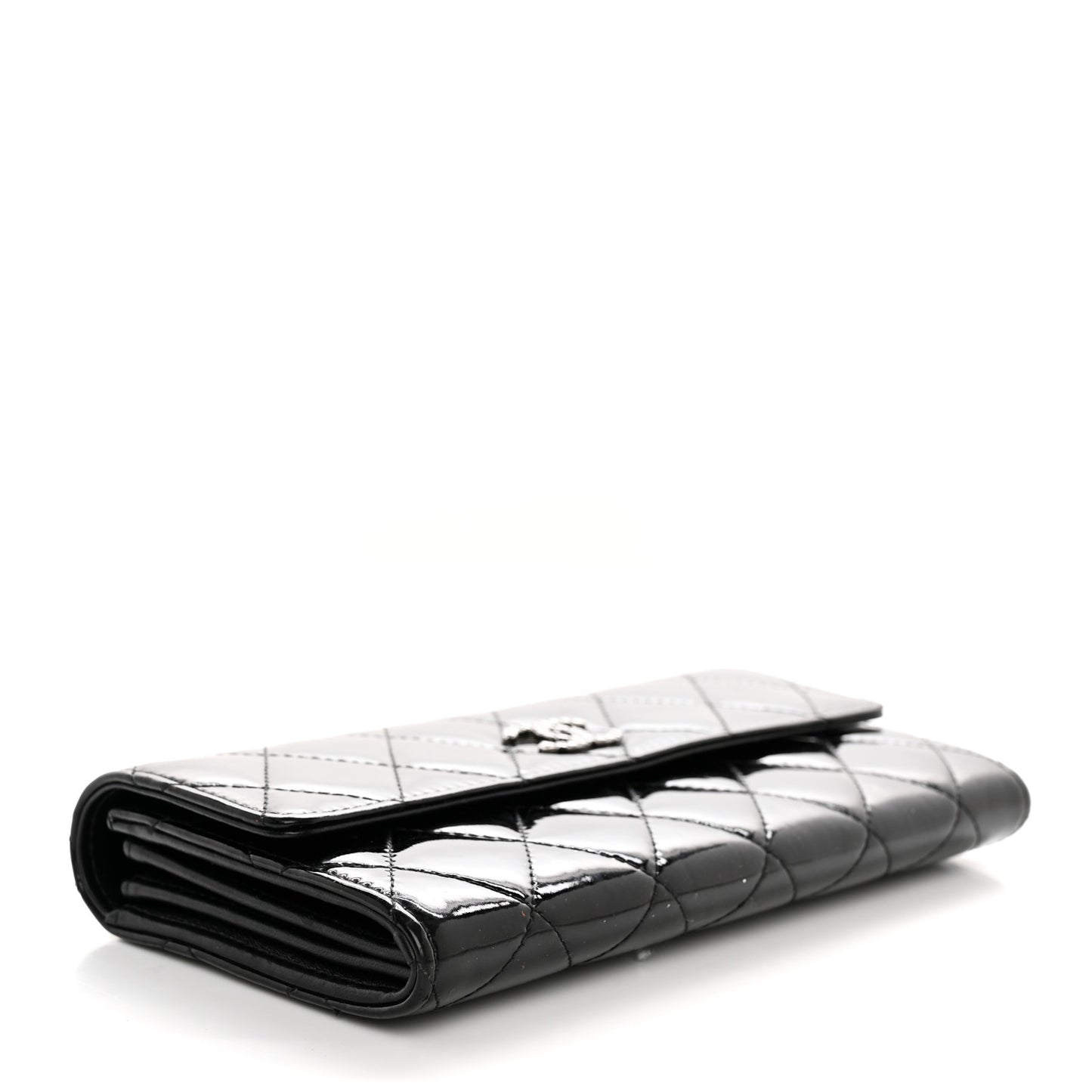 Patent Quilted Large Brilliant Flap Wallet Black