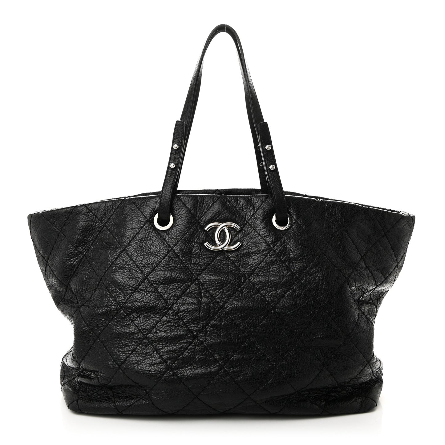 Glazed Calfskin Large On The Road Tote Black