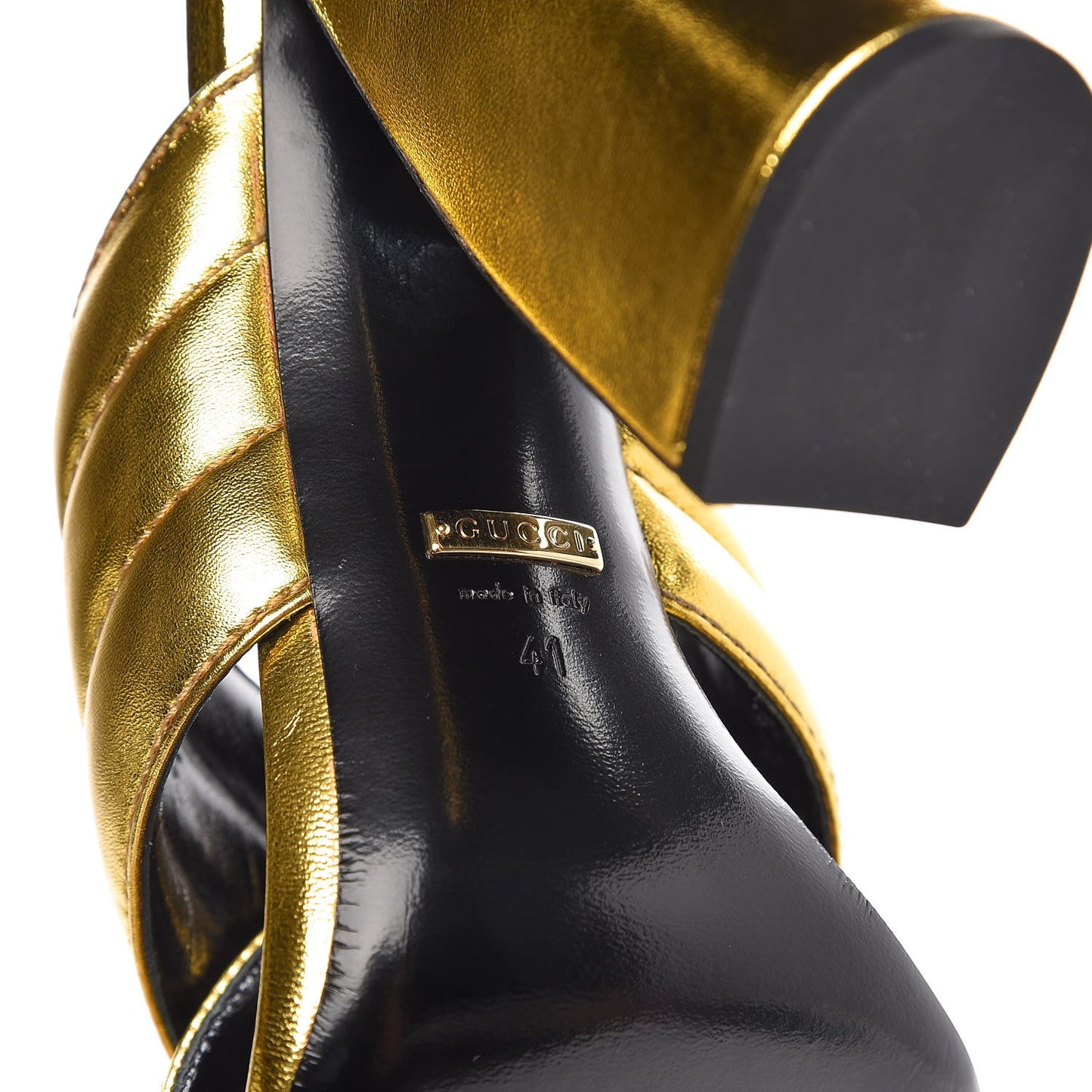 Metallic Nappa Webby Crossover High Heel Slide Sandals 41 Oro Vecchio
