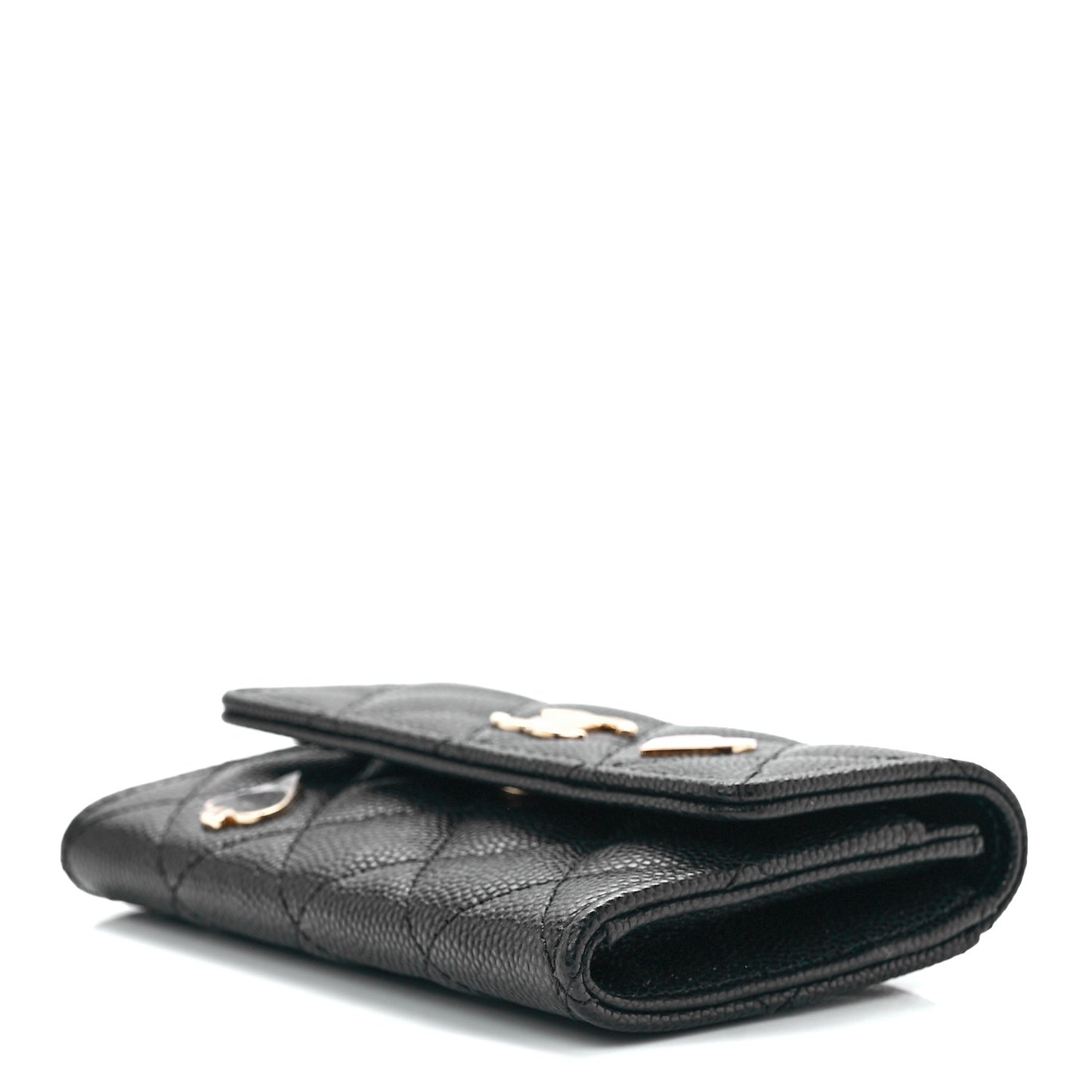 Caviar Quilted Enamel Coco Casino Flap Card Holder Wallet Black