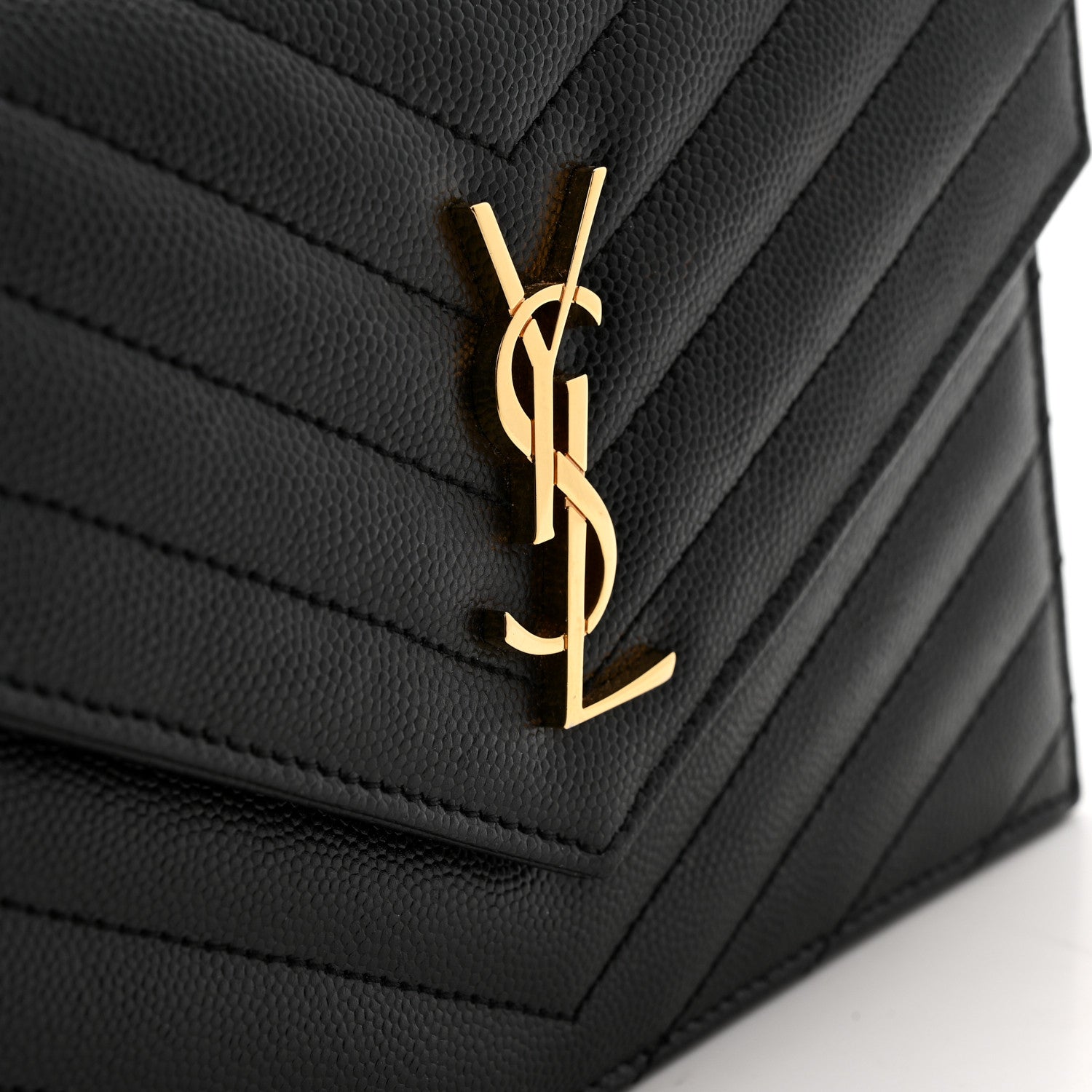 Saint Laurent Grain De Poudre Matelasse Chevron Monogram Envelope Chain Wallet Black 11 of 11