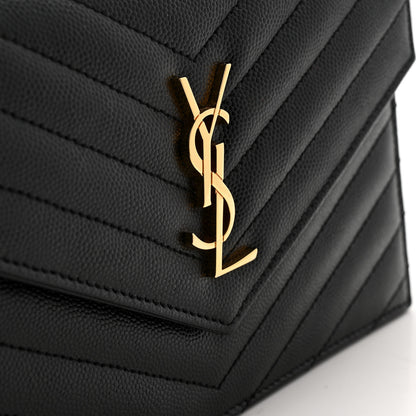 Saint Laurent Grain De Poudre Matelasse Chevron Monogram Envelope Chain Wallet Black 11 of 11