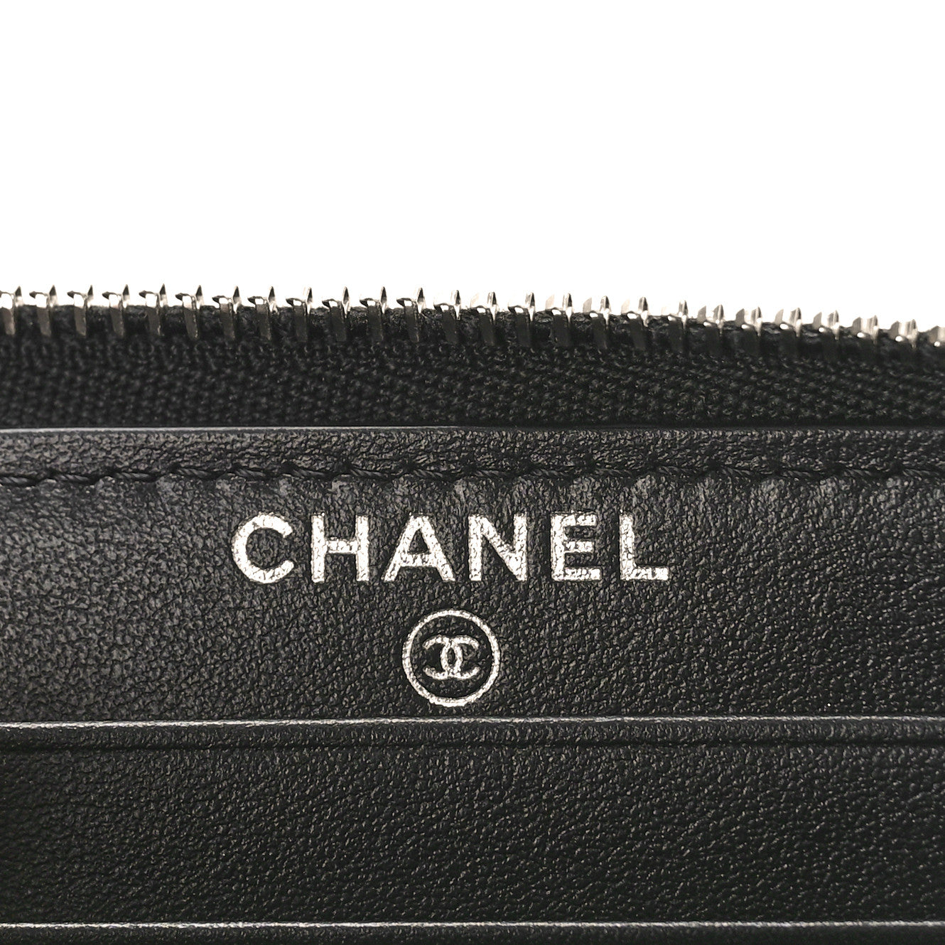 Caviar Camellia Embossed Large Zip Around Gusset Wallet Black