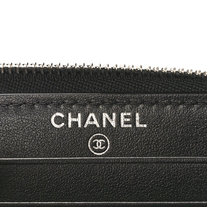 Chanel Caviar Camellia Embossed Large Zip Around Gusset Wallet Black 6 of 9