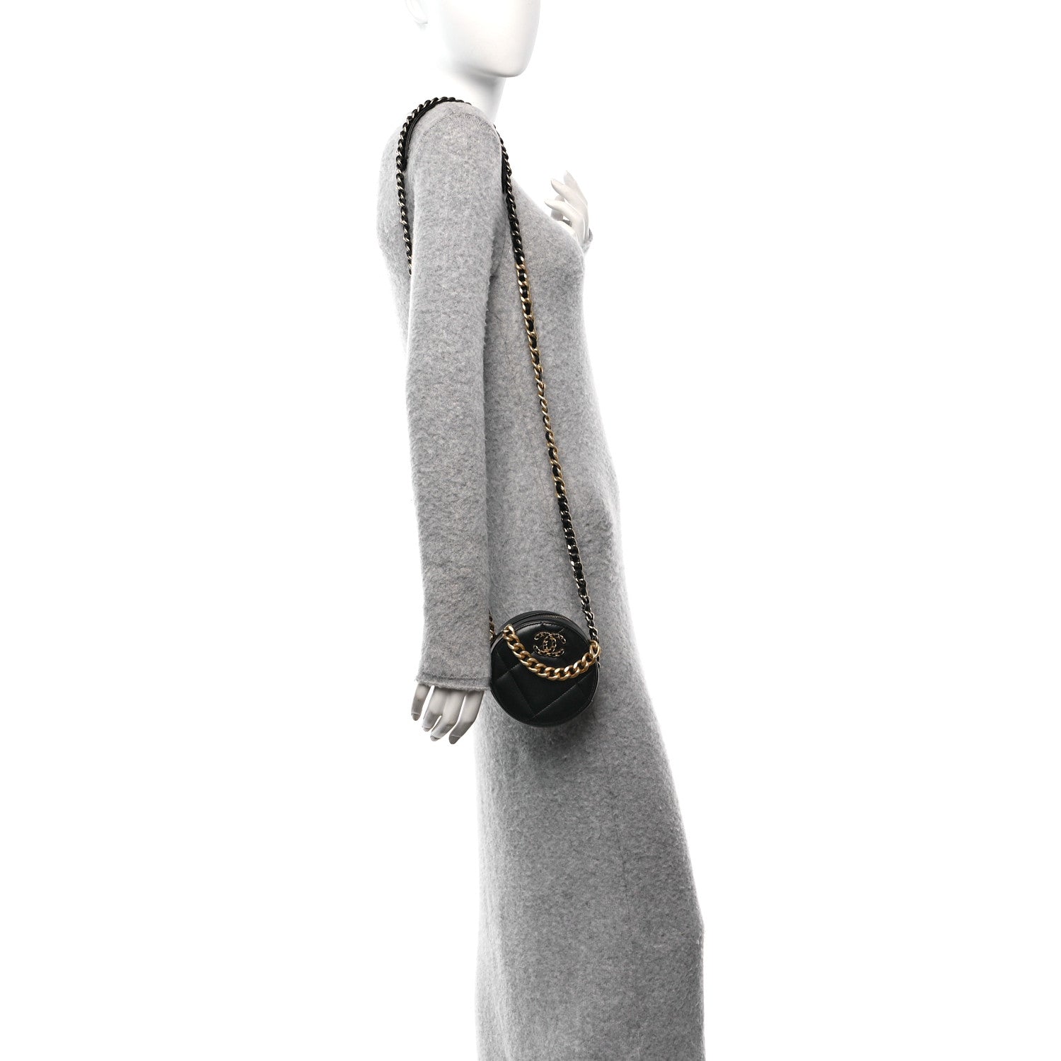 Chanel Lambskin Quilted Chanel 19 Round Clutch With Chain Black 2 of 10