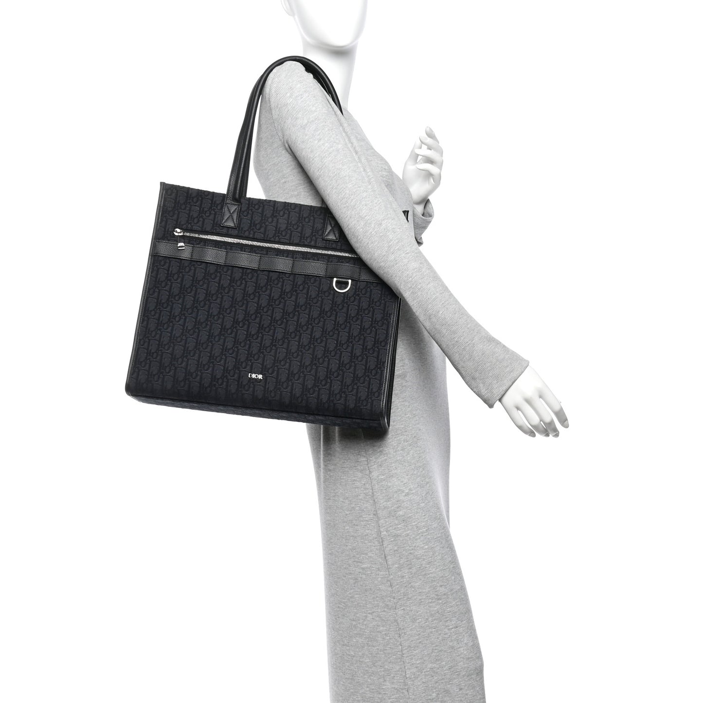 Grained Calfskin Oblique Jacquard Safari Tote  Black