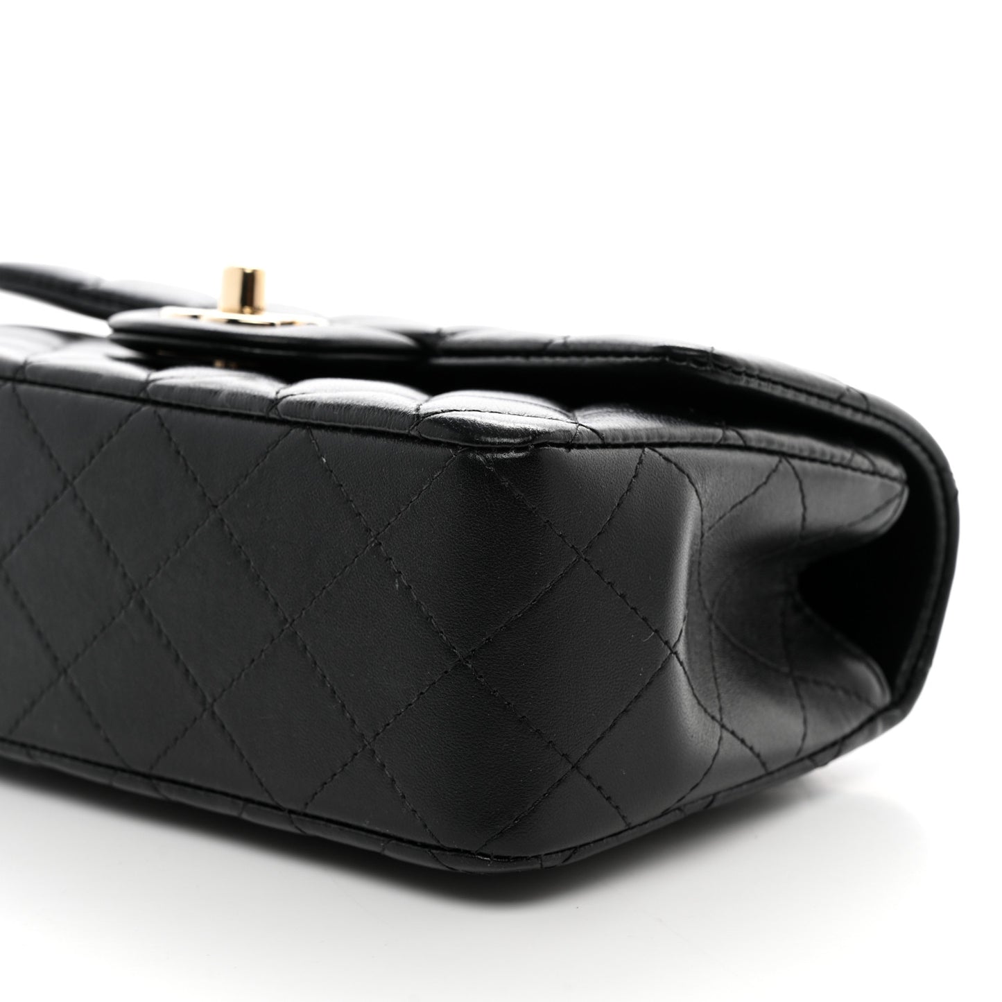 Lambskin Quilted Mini Top Handle Rectangular Flap Black