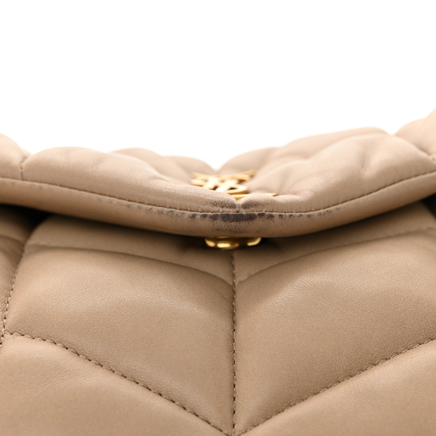 Saint Laurent Lambskin Quilted Toy Loulou Puffer Monogram Chain Satchel Dark Beige 13 of 16