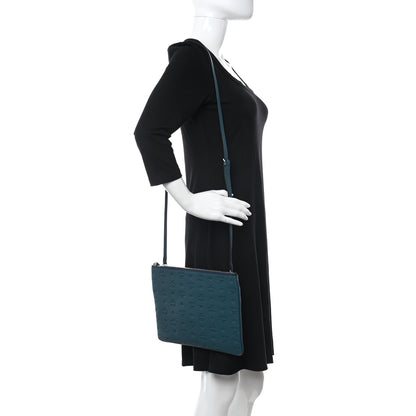 MCM Calfskin Ottomar Monogram Medium Crossbody Pouch Deep Teal 3 of 9