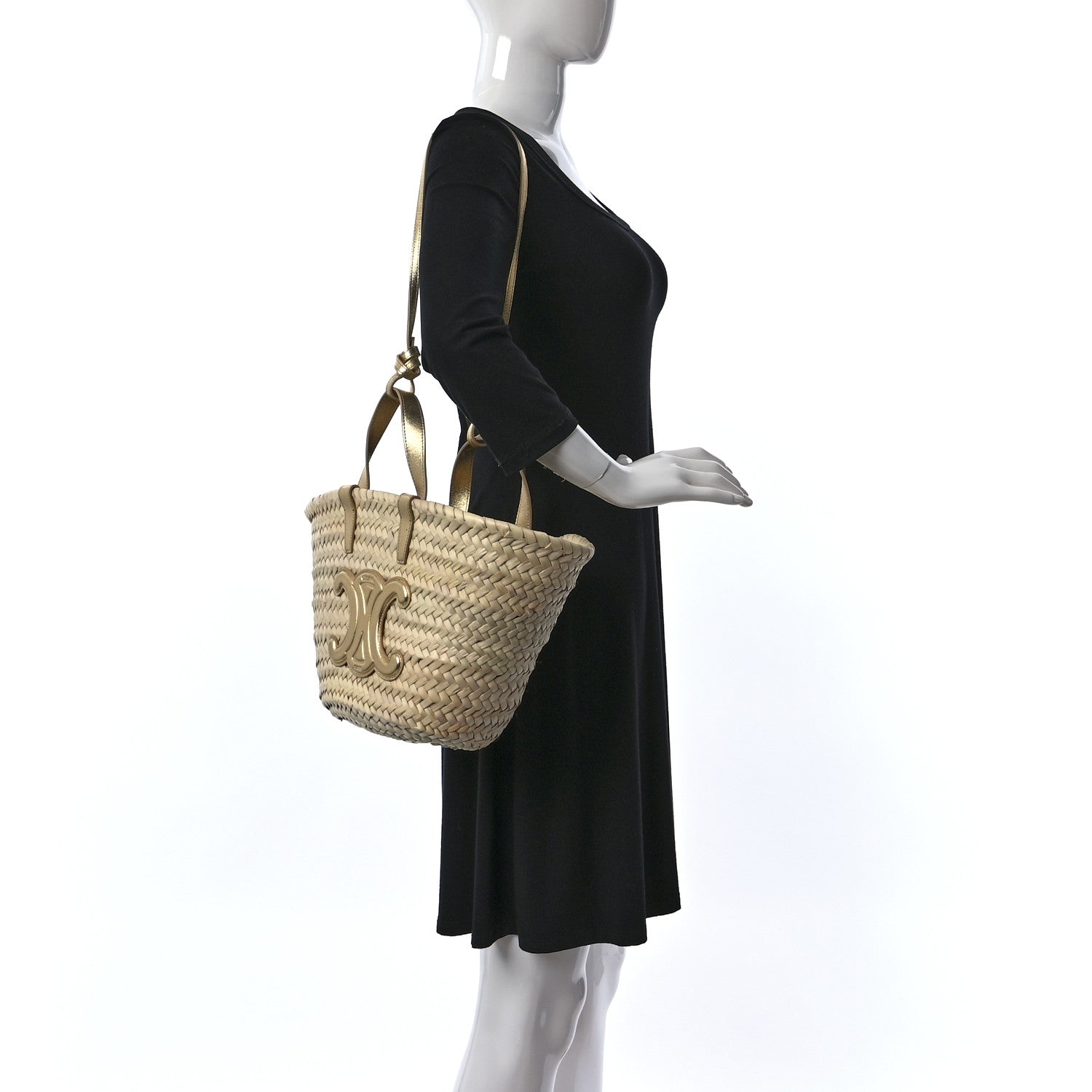 Celine Raffia Calfskin Triomphe Teen Panier Gold 2 of 9