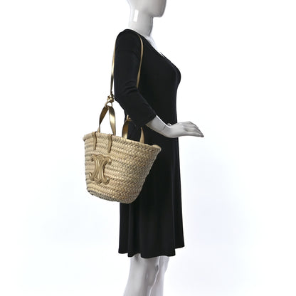Celine Raffia Calfskin Triomphe Teen Panier Gold 2 of 9