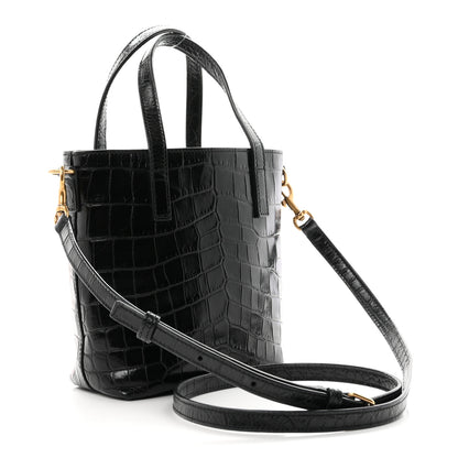 Saint Laurent Calfskin Crocodile Embossed Paris Mini Toy Shopper Tote Black 3 of 11