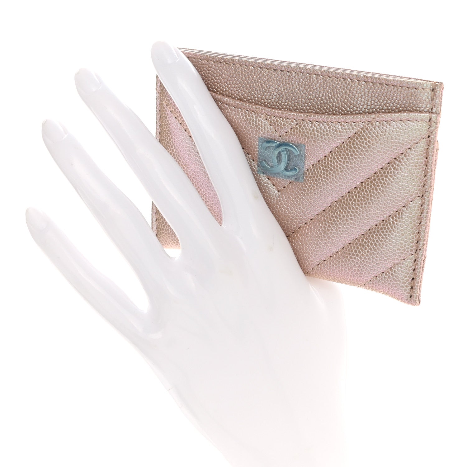 Chanel Metallic Caviar Chevron Quilted Card Holder Light Gold 2 of 9
