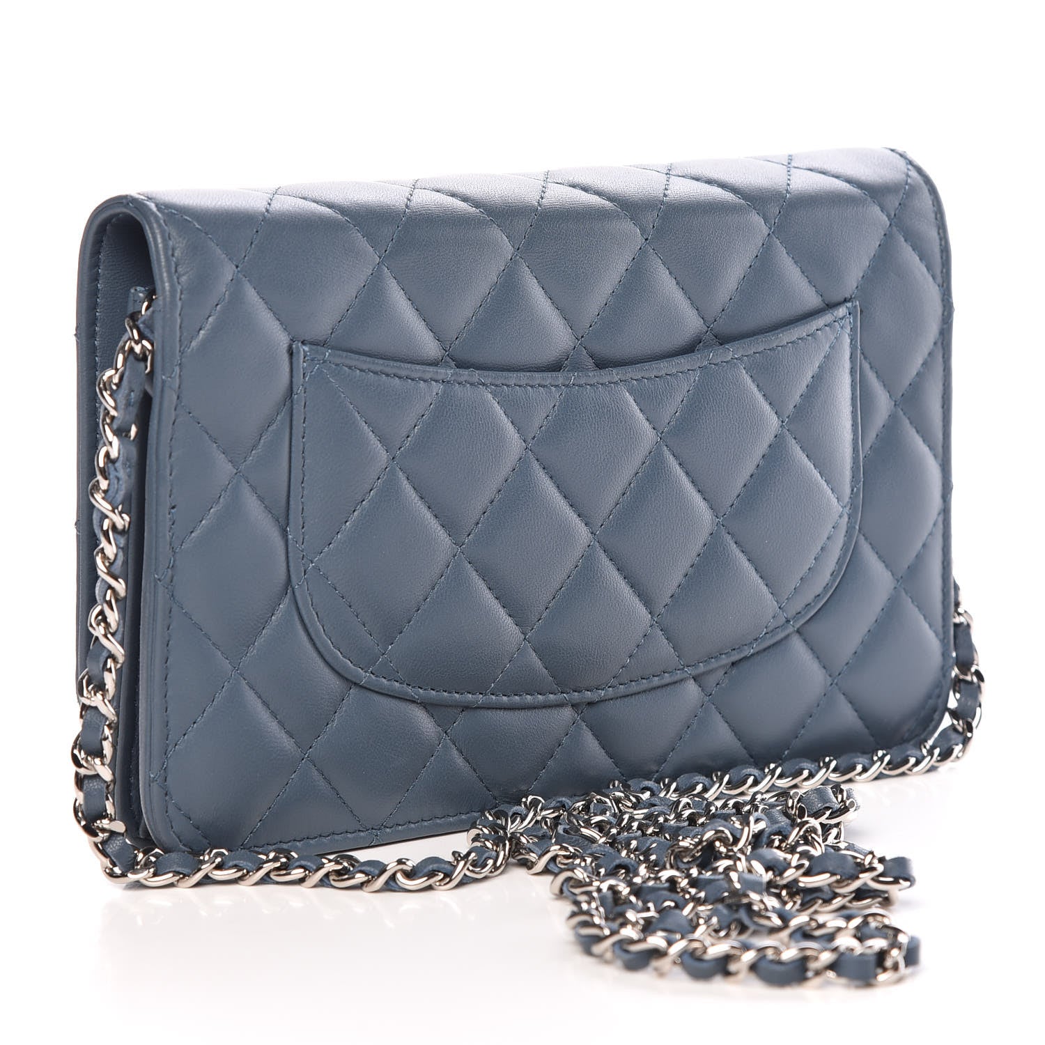 Chanel Lambskin Quilted Wallet On Chain WOC Blue 3 of 10